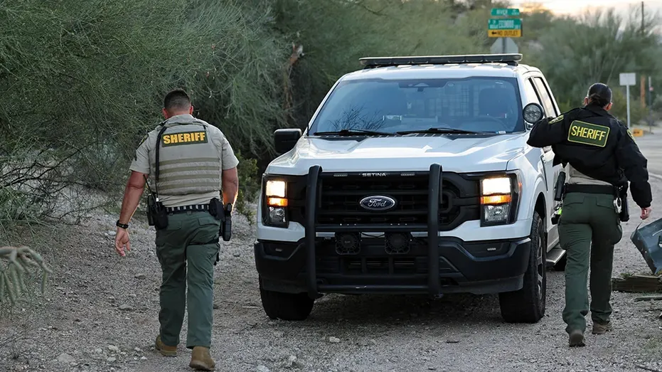 Pima County Sheriff's deputies search near Nancy Guthrie's home along a desert road.