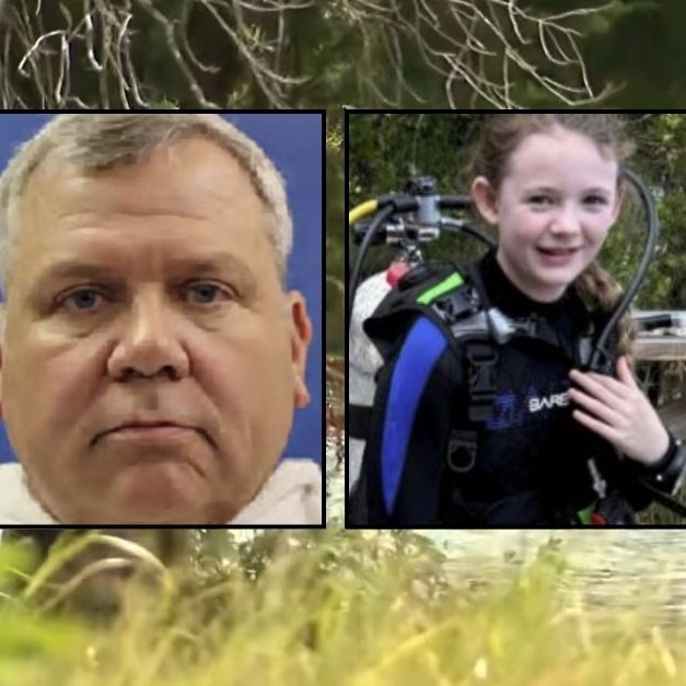 Background: The Scuba Ranch training lake in Terrell, Texas (KDFW). Inset (left): William Armstrong (Kaufman County Sheriff's Office). Inset (right): Dylan Harrison (lawsuit). - lawandcrime